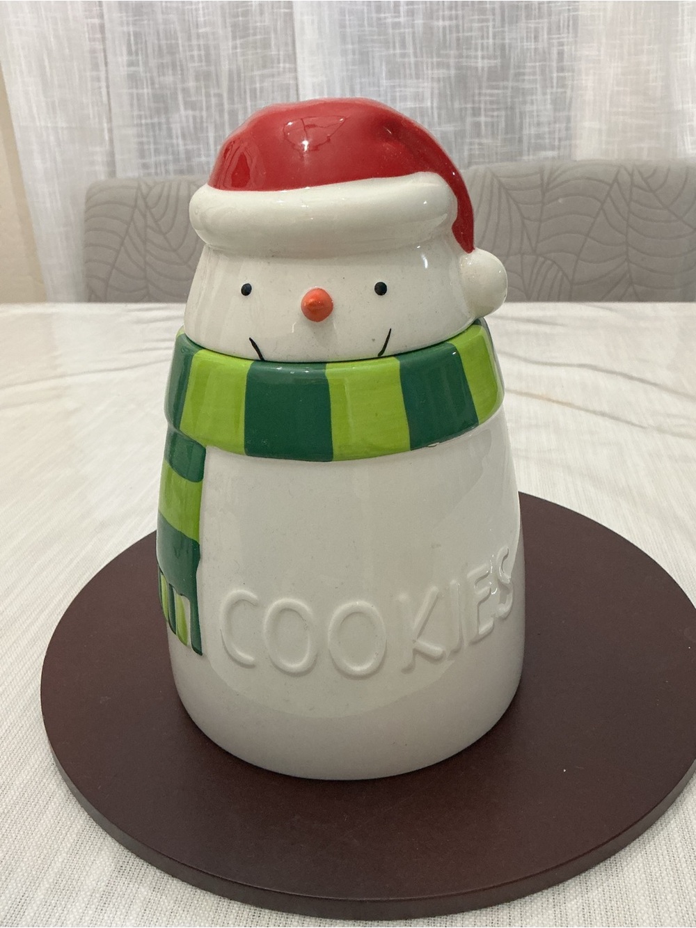 Hallmark Snowman Cookie Jar in Red and Green